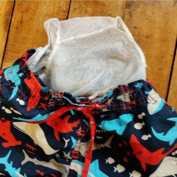 Plaid fish swim trunks boys size 24 mos sharks red white blue swimsuit summer - Picture 7 of 7